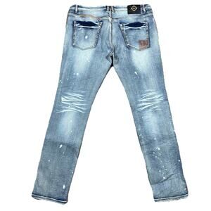 Create 2MRW Distressed Patchwork Skinny Jeans Men’s 36x34 Light Wash